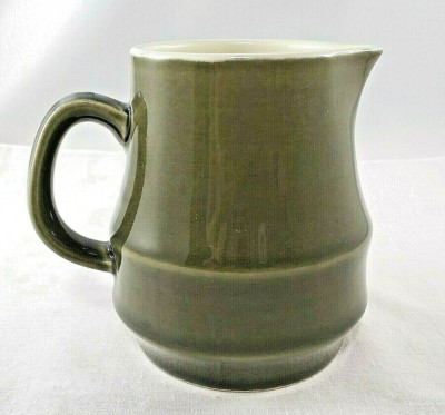 Milk Creamer Japan VTG Ceramic Small Olive Green Glaze Outside Cream Inside