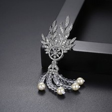 Pearl Tassel Brooch Zircon Inlay Fashion Long Ear Of Wheat Gold Plated Jewelry