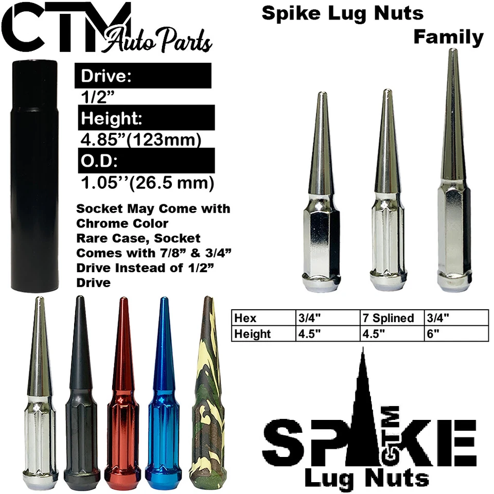 20 PIEZAS TUERCA DE ESPIGA SPLINE CROMADA DE 4,5" DE ALTO 7/16-20 + AJUSTE DE LLAVE CADILLA SKYLARK ANTIGUO Foto 2 de 2