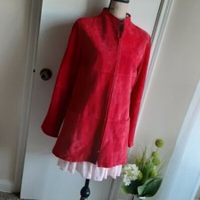Wili Smith Suede Leather Red Jacket Zip Front Fully Lined Size Medium Pockets