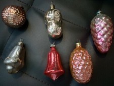 Vintage Christmas Tree Glass Ornaments 6 Pcs USSR
