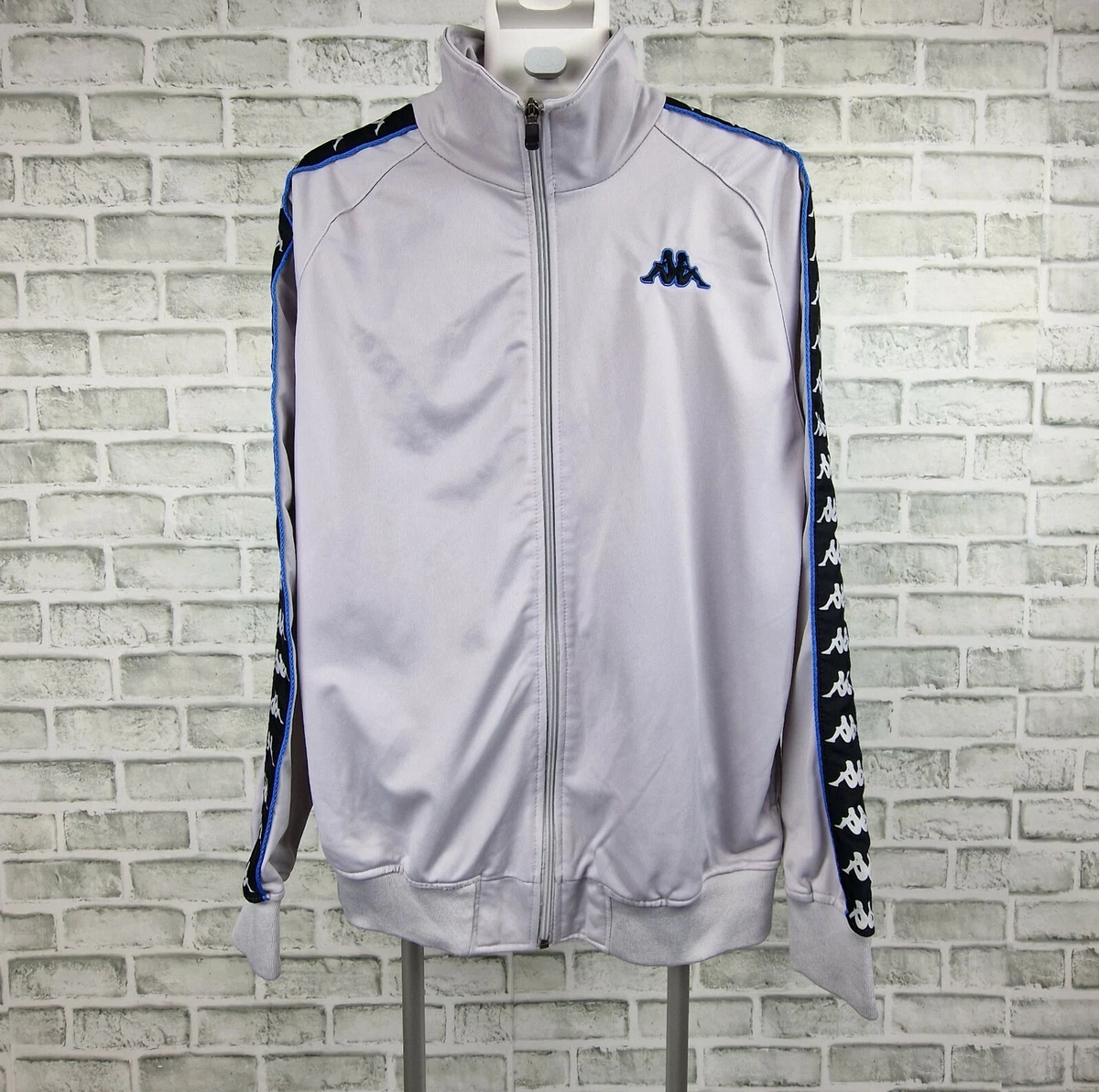 Vintage Kappa Track Top Jacket Side Tape Logo Size Light Grey/Blue