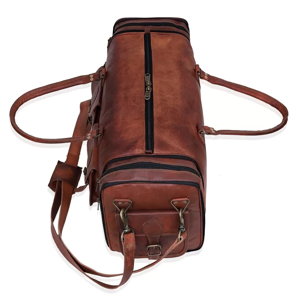 Leather Duffle Bags For Men Vintage Travel Luggage Carry On Duffel 30in
