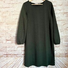 Susan Graver Womens Cable Knit Sweater Dress Balloon Sleeve Size L Green