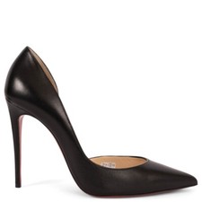 69547 auth CHRISTIAN LOUBOUTIN black shiny leather IRIZA 100 Pumps Shoes 38.5