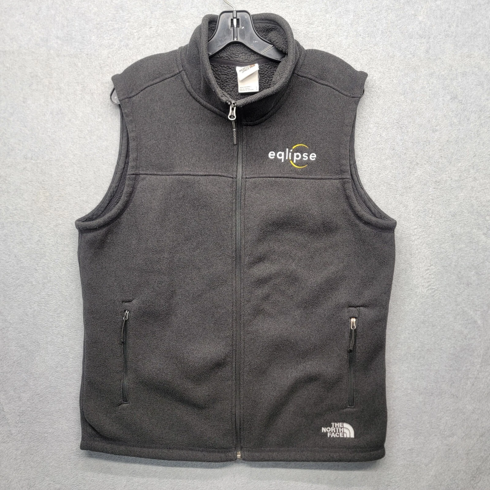 The North Face Black Fleece Lined Full Zip Vest Mens Size Large Embroidered