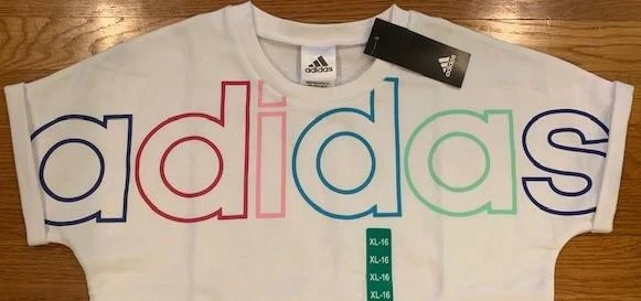 Camiseta corta Adidas para niñas blanca con logotipo de felpa francesa elige la talla TINI {&} Foto 2 de 4