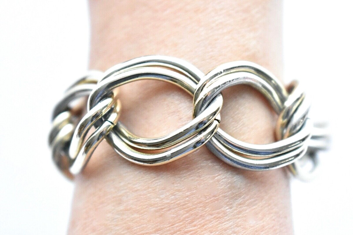 VTG Lisner Chunky Chain Link Bracelet Silver Tone Boho Signed Costume Jewelry