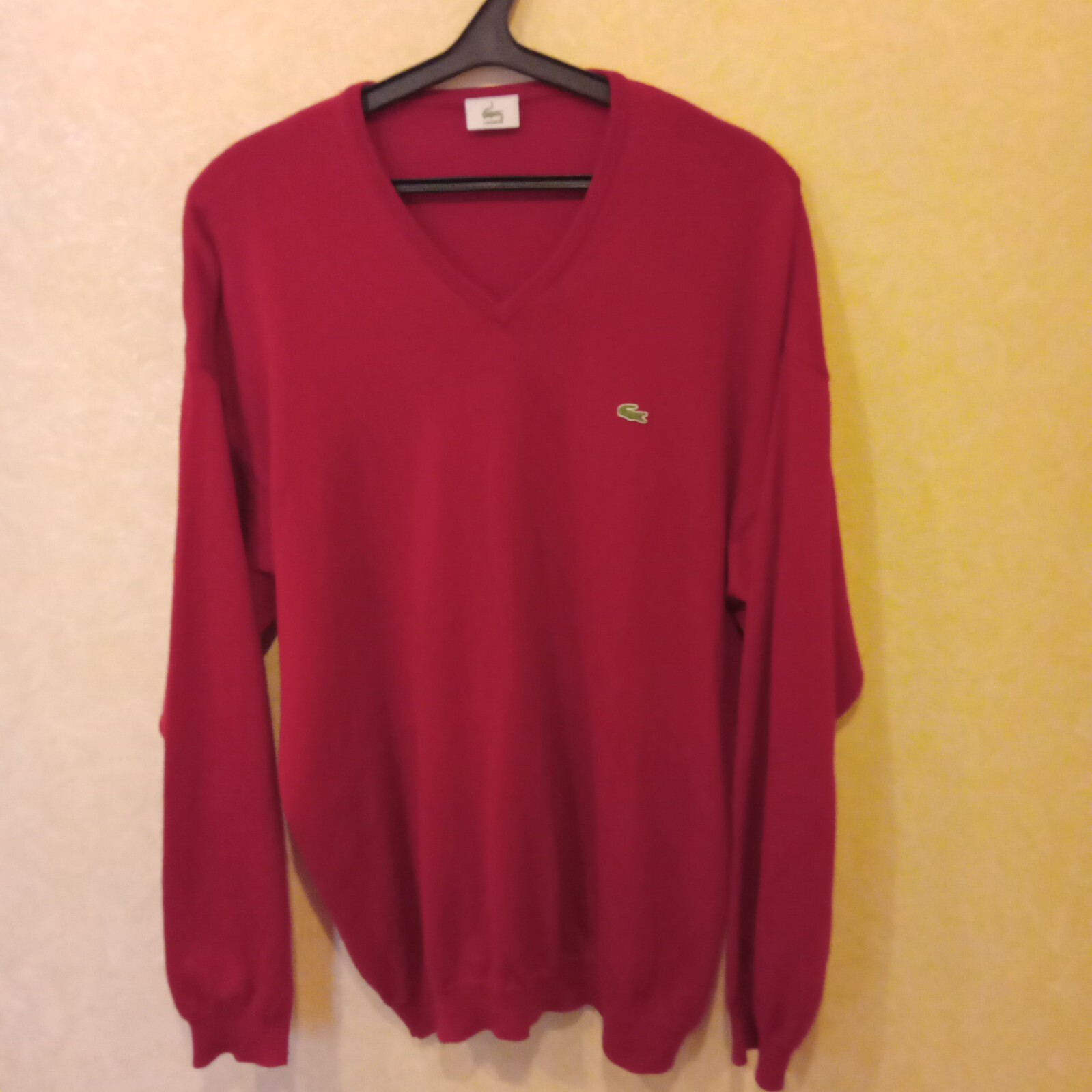 Lacoste Mens V Neck Wool Red Sweater 