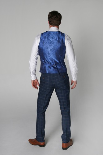 Mens Boys Windowpane Check Suit Blue Wedding Father Son Matching 3 Piece Set - Picture 9 of 24