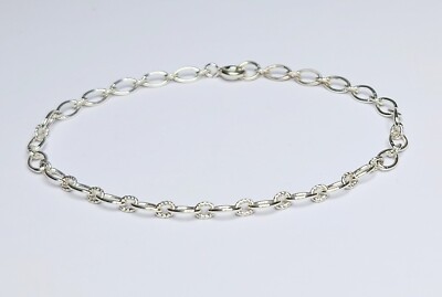 Sterling Silver Oval Links Trace Chain Bracelet cm UK - Main Image