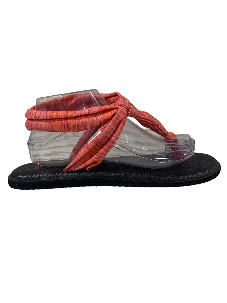 Sanuk Yoga Sling Ella Print Sandals Coral Orange 1020241 Women's Size 10