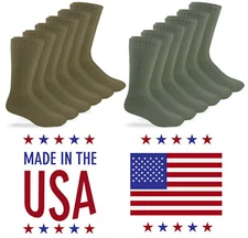 6 Pairs Jefferies Socks Mens Military Rib Combat Uniform Crew Boot Mid Calf 9-12