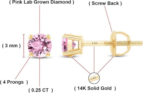 0.20 Ct / 0.25Ct Diamond Stud baby Earrings Lab Grown 14k Yellow Gold - Picture 12 of 23