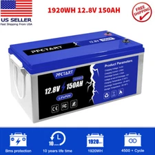 PFCTART 150AH LiFePO4 Lithium Battery Built-in Smart BMS for Solar RV Camping US