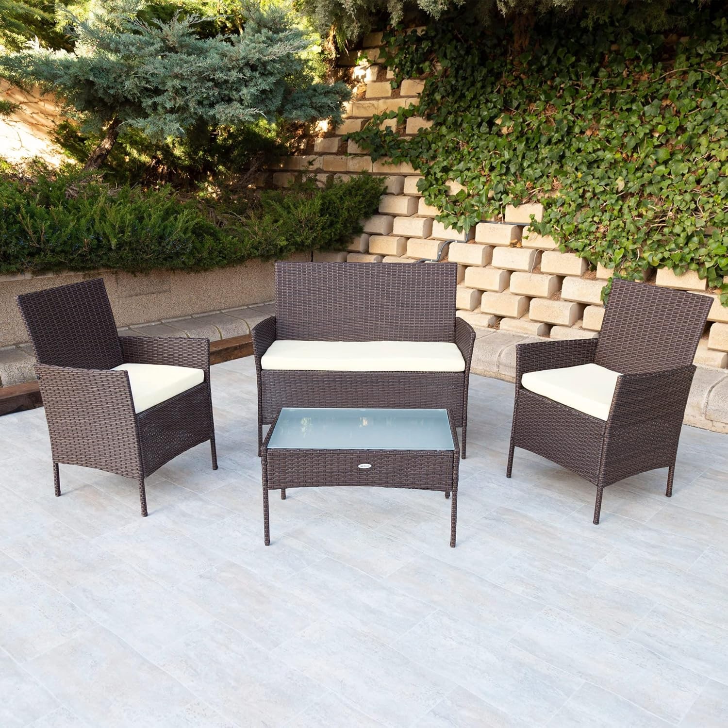 Ensemble de Jardin Extérieur Rotin Résistant Intempéries avec Coussins Déhoussables - 2