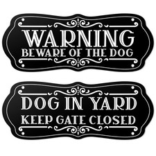 2 Pieces Dog Sign for Fence Beware of Warning Signs Metal Aluminum Funny Rust...