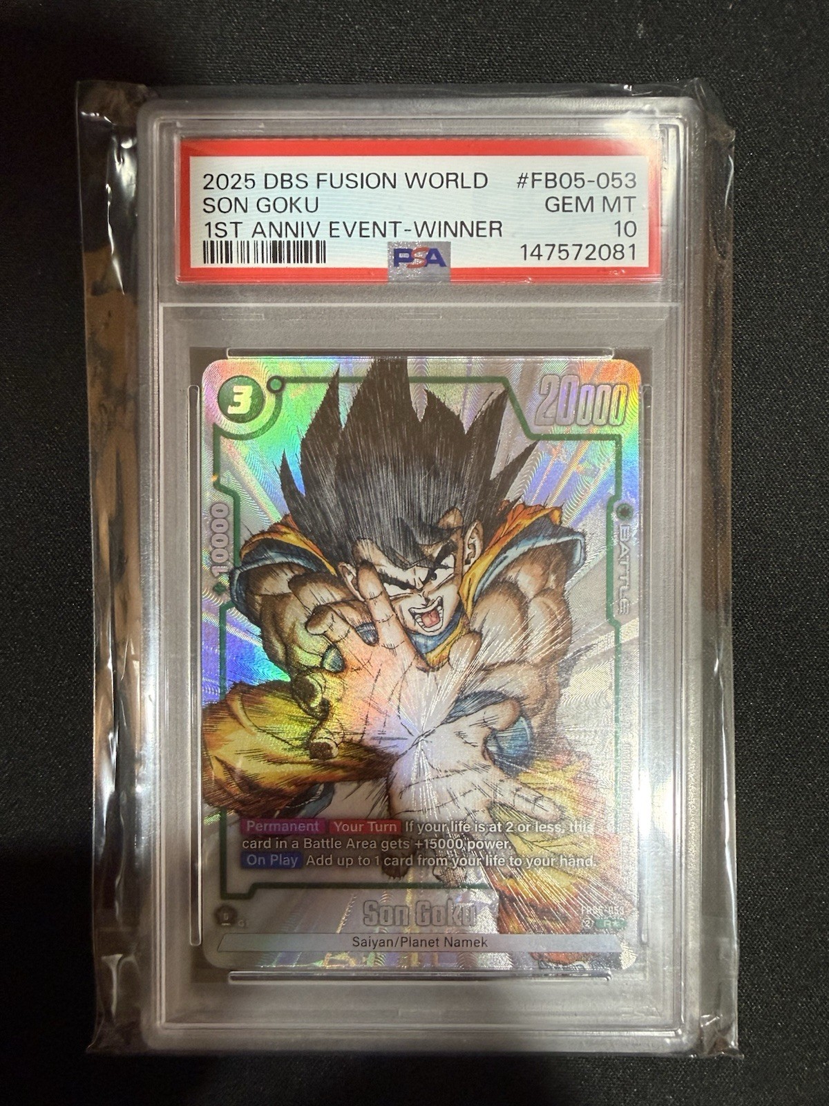 2025 DRAGON BALL SUPER CARD FUSION WORLD 1ST ANNIVERSARY EVENT SON GOKU PSA 10