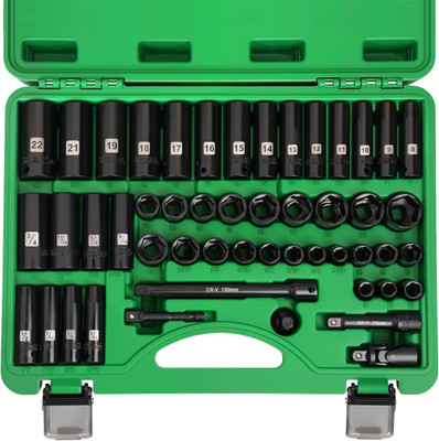 3/8'' Drive Impact Socket Set, 50 Piece Standard SAE (5/16 to 3/4 Inch) and Metri