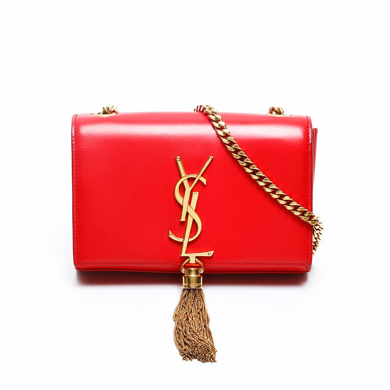 Borsa a tracolla YVES SAINT LAURENT Kate in pelle con frange e catena rossa WS20123