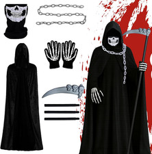 Halloween Kostüm Herren, Sensenmann Kostüm Herren mit Umhang Skeletonmask Handsc