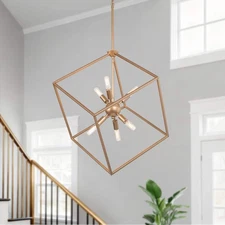 LNC Modern Gold 6 Light Square Cage Geometric Chandelier Island Pendant