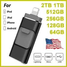 3in1 Flash Drive 2TB USB 3.0 External Photo Storage Memory Stick For iPhone iPad