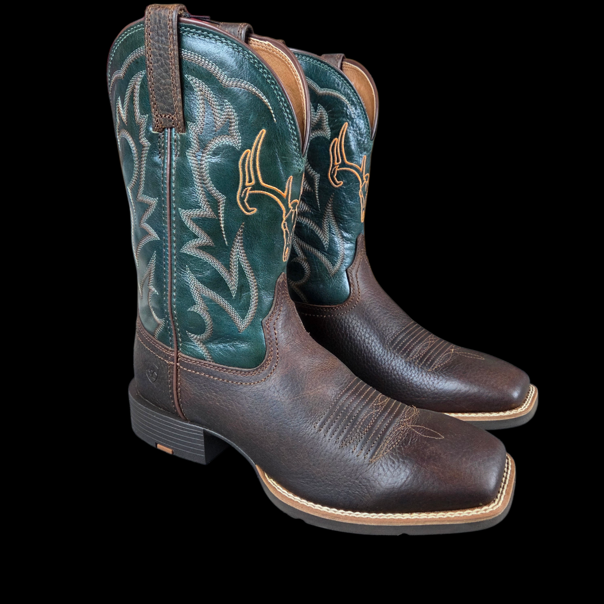 Ariat Sport Outdoor Western Boots Brown/Green Whitetail Deer Skull