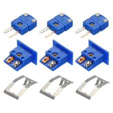 3 Set T Type Thermocouple Connectors Male Plug with Panel Mount Socket Blue