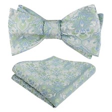 Mens 2pcs Floral Self Tied Bow ties with Flower 044-light Green/ Light Blue