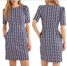 Boden Zoe Jersey Sheath Dress Women’s Size 14 Navy White Geometric Print