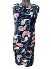 Talbots Ladies Sm Blue & Pink Paisley Floral 100% Cotton V Neck Sleeveless Dress