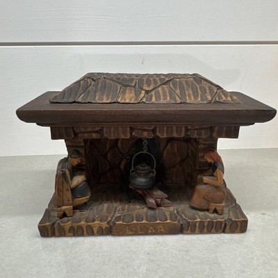 Vintage Portuguese Hand Carved + Painted Wood Fireplace Scene La Puerta Del Sol