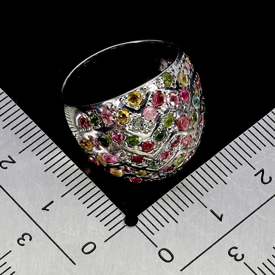 925 Anello Argento Sterling Rotondo Tormalina 2mm Naturale Gemma Gioielli Size 8 - Immagine 3 di 4