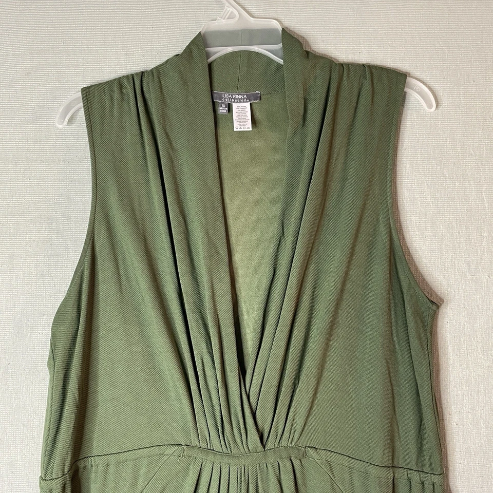 Lisa Rinna Collection Jumpsuit Size 1X Olive Green Sleeveless Romper Pockets - Image 2 of 4