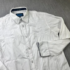 Roar Signature Button Down Mens XL White Velvet Embroidered Long Sleeve Western