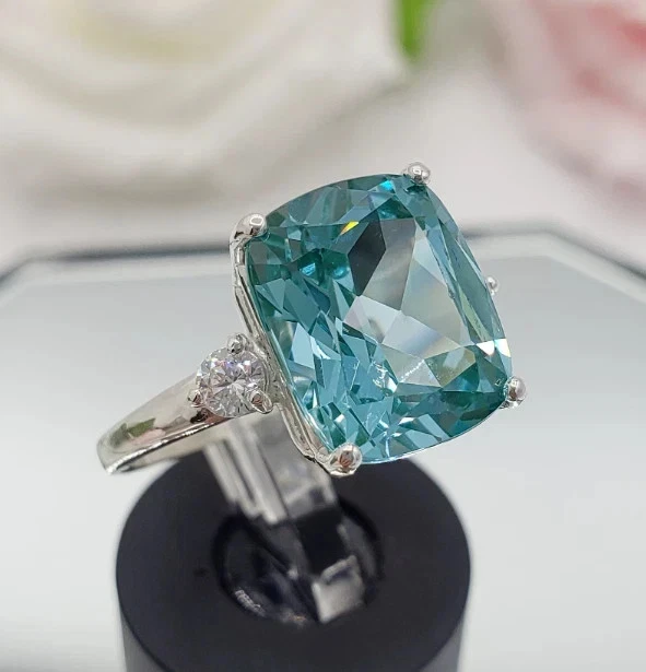 6.50 Ct Oval Cut Natural Blue Green Spinel Diamond Ring 18K White Gold Size 6 7 - Image 4 of 4