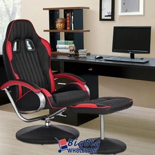Red Ottoman Gaming Chair Ergonomic Swivel Computer Office High Back Foot Stool