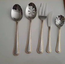 5 Pc Wallace 18/10 Royal Gold Bead - Serving Set Pieces Spoon Fork Spreader 