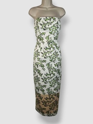Emilia Wickstead Women's Ivory Leila Floral Strapless Dress Size 6