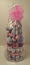 Diaper Cake – Pink Girl Theme with Plush Toy & Flowers