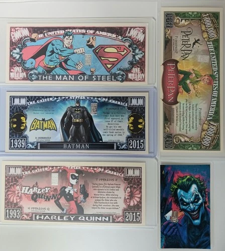 5-grain .999 Fine Silver Play Money/Cards Batman, Superman, Harley Quinn, Joker