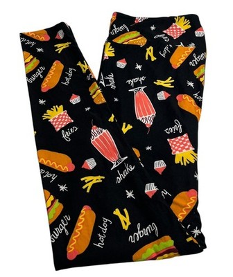 LuLaRoe Leggings TC Tall Curvy Colorful HAMBURGER Fries Hotdog Fun Stretch Waist