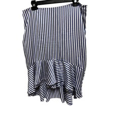Lauren Ralph Lauren Navy Blue White Silk Ruffle High Low Skirt Size 12