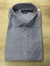 Polo Ralph Lauren Mens Shirt White L 16 1/2 Blue Striped Custom Fit Long Sleeve