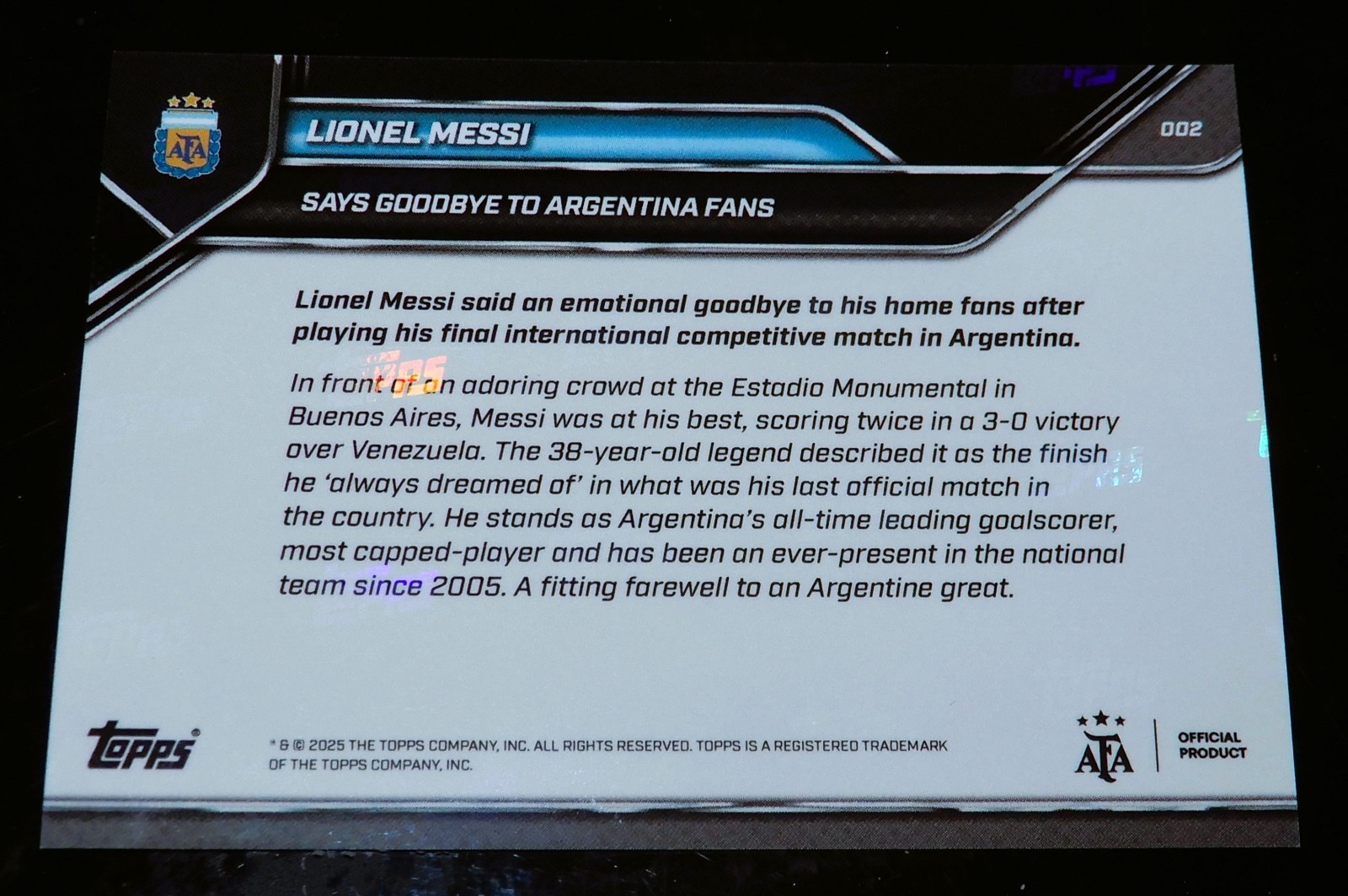 2025 Topps Now   Says Goodbye To Argentina Fans * Lionel Messi  #002 ⚽ Argentina view 3