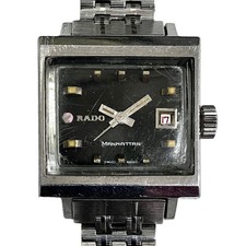 RADO MANHATTAN Square Design Black Face Automatic Watch Date Function j301