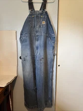Carhartt Overalls Bib Mens Size 44x26 Blue Denim Dungaree Outdoor Work Wear