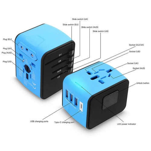 Travel Adapter: Universal International Power Adapter with 3 USB Port and Type-C - Picture 6 of 8