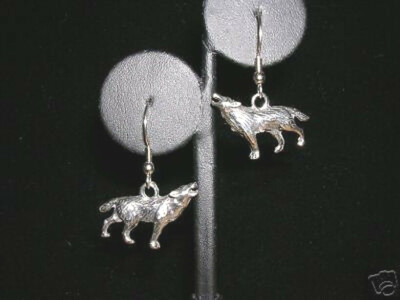 WILDLIFE WOLF SPIRIT FULL BODY WOLVES SOLID 3D USA PEWTER DANGLING EARRINGS